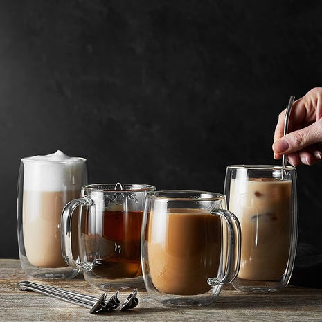 ZWILLING 39500-111 Double Wall Glass Espresso Tumbler, Set of 2, 4.9 fl oz (140 ml), Insulated, Cold and Heat Retention, Double-Wall Construction, Espresso, Demitas Mug, Cup, Microwave Safe