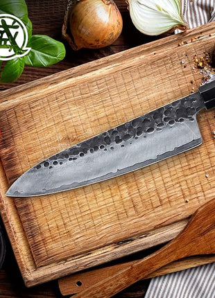 MITSUMOTO SAKARI 8 inch Gyuto Chef Knife, Japanese Hand Forged Kitchen Chef's Knives, 3-Layer 9CR18MOV High Carbon Steel, Rosewood Handle & Sandalwood Box