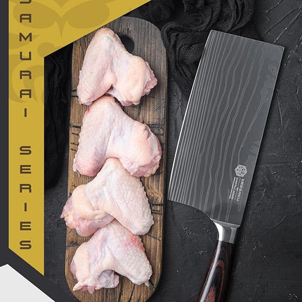 KESSAKU Meat Cleaver Butcher Knife - 7 inch - Samurai Series - Heavy Duty - Razor Sharp - Forged 7Cr17MoV High Carbon Stainless Steel - Wood Handle with Blade Guard