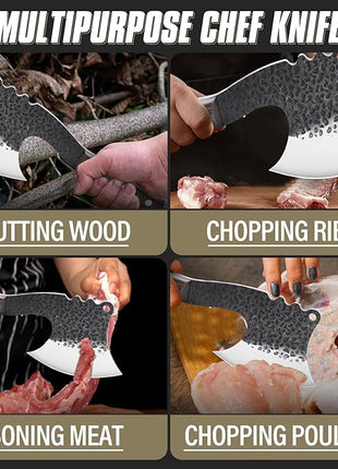 Dream Reach Meat Cleaver Heavy Duty Bone Chopper High Carbon Bone Cutting Knife Hand Forged Butcher Knife with Cover for Kitchen Outdoor BBQ, Christmas Gifts for Men Women