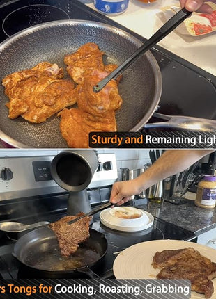 JETKONG 3 Pcs Kitchen Tweezers Tongs, Stainless Steel Cooking Tweezers, 8+10+12 Inch Ideal for meat, pasta, plating and pinching delicate small pieces of food (Black)