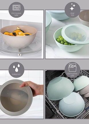 COOK WITH COLOR Mixing Bowls with Lids - 12 Piece Plastic Nesting Bowls Set includes 6 Prep Bowls and 6 Lids, Rhombus Design - Microwave Safe (Mint)