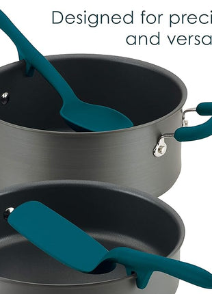 Rachael Ray Tools and Gadgets Spoon, Slotted and Solid Turners Set/ Cooking Utensils - 3 Piece, Teal Blue