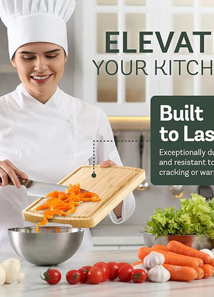 Wood Cutting Boards for Kitchen - Bamboo Cutting Board Gift Set with Deep Juice Groove & Side Handles - Chopping Board Butcher Block for Meat, Vegetables, Charcuterie, Cheese, Serving, or Meal Prep