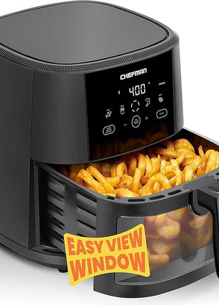 Chefman TurboTouch Easy View Air Fryer, The Most Convenient And Healthy Way To Cook Oil-Free, Watch Food Cook To Crispy And Low-Calorie Finish Through Convenient Window, 8 Qt