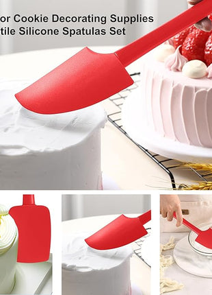 Premium Silicone Spatula Set, JXWING Flexible Heat Resistant Non-slip Handle Baking Cooking Rubber Spatulas, Red