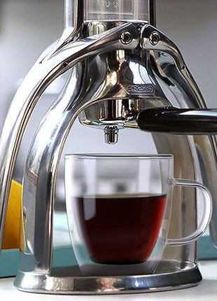 CNGLASS Double Wall Glass Coffee Mugs 12 oz,Insulated Glass Coffee Cups with Handle,Clear Espresso Mugs for Cappuccino,Latte,Tea Bags,Hot and Cold Beverages,Set of 2