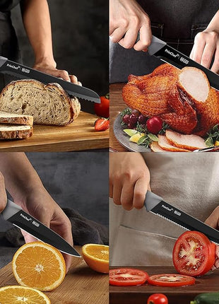 PrinChef Knife Set, 19 Pcs Rust Proof Knives Set for Kitchen, with Acrylic Stand, Sharpener, Scissors and Peeler, Stainless Steel kitchen knife set Nonstick and No Scratch