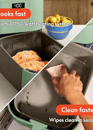 bella 6 Qt Slim Air Fryer, Fits-anywhere™ Kitchenware, EverGood™ Ceramic Nonstick Coating, Adjustable Temperature, 6 Preset Cooking Options, 60 Min Auto Shutoff w Audible Tone, 5lb Capacity, Seaglass