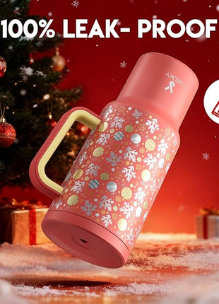 Meoky 40 oz Christmas Tumbler with Handle and Straw, Xmas Tumbler with Lid and Straw, Insulated Stainless Steel Travel Mug, Christmas Gifts for Women Men Adults (Merry Bells)