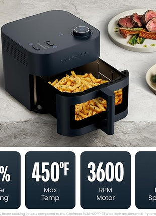 Chefman Crispinator Air Fryer 6-in-1 with 8 Qt capacity, 450°F Max Temp with TurboFry Pro Technology for Fast and Even Results, Viewing Window, Nonstick Ceramic Basket