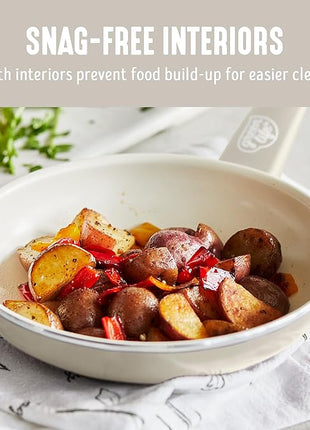 GreenLife Soft Grip 16 Piece Cookware Set, Non-Toxic PFAS-Free Ceramic Nonstick, Frying, Sauce, Saute, Utensils, Glass Lids, Stay-Cool Handles, Wobble Free, Dishwasher & Oven Safe, Cream