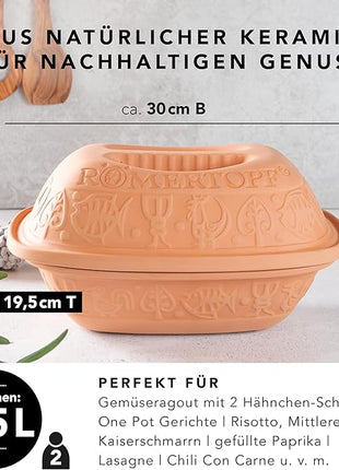 Romertopf Clay Roaster | Non-Stick Dutch Oven | Health Pot Cooking | Clay Baker | Versatile Cooking Vessel - 1.6 Quarts (1.5 Liters) for up to 2 people
