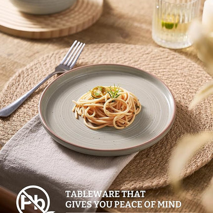 Famiware Meteor Stoneware Dinnerware Sets with Pasta Bowls, Service for 4 (16 Pieces), Plates and Bowls Sets, Microwave and Dishwasher Safe Dishes Set, Matcha Green