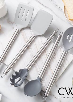 COOK WITH COLOR Silicone Cooking Utensils, Kitchen Utensil Set, Easy to Clean Silicone Kitchen Utensils, Cooking Utensils for Nonstick Cookware, Kitchen Gadgets Set, 5 Pieces, Grey Ombre