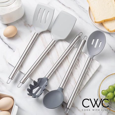 COOK WITH COLOR Silicone Cooking Utensils, Kitchen Utensil Set, Easy to Clean Silicone Kitchen Utensils, Cooking Utensils for Nonstick Cookware, Kitchen Gadgets Set, 5 Pieces, Grey Ombre