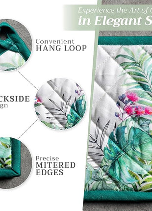 Maison d' Hermine Pot Holders Set 100% Cotton Heat Resistant Potholders 8" x 8" Hot Pads with Loop BBQ, Cooking, Baking, Grilling, Kitchen, Handling Hot Pans Spring/Summer (Pack of 2, Tropiques)