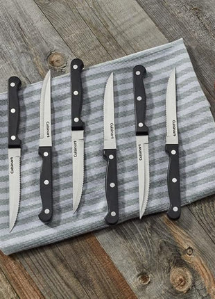 Cuisinart Knife Set, 6pc Steak Knife Set with Steel Blades for Precise Cutting, Lightweight, Stainless Steel & Durable, C77TR-6PSK, Black