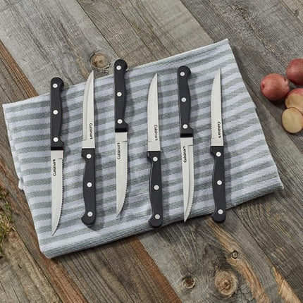 Cuisinart Knife Set, 6pc Steak Knife Set with Steel Blades for Precise Cutting, Lightweight, Stainless Steel & Durable, C77TR-6PSK, Black