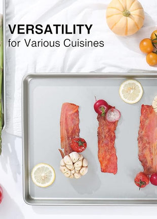 HONGBAKE Half Baking Sheet Pan Set of 2, Nonstick Cookie Sheet for Oven, Heavy Duty 1/2 Commercial Cookie Trays, Dishwasher Safe - Silver