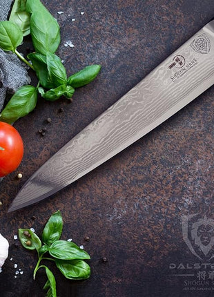 Dalstrong Chef Knife - 9.5 inch Blade - Shogun Series ELITE - Damascus - Japanese AUS-10V Super Steel - Black G10 Handle - Razor Sharp Kitchen Knife - Professional Full Tang Chef's Knife - Sheath