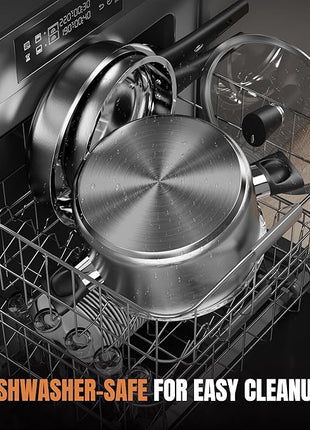 Meythway 14-Piece Stainless Steel Cookware Set for Induction Stovetops – Non-Toxic Pots & Pans with Stay-Cool Handles, Glass Lids, Steamer, Pot Mats & Utensils – Dishwasher Safe Kitchen Cookware