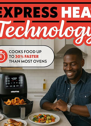 Gourmia Air Fryer - 6 Qt Large Capacity, FryForce 360º, Digital Display with 12 Presets, Roast, Bake, Broil, Dehydrate, Dishwasher Safe Accessories, Black