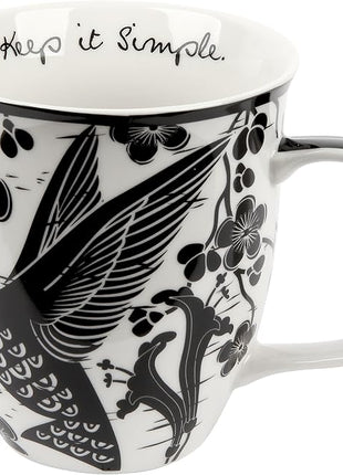 Karma Gifts 16 oz Black and White Boho Mug Hummingbird - Cute Coffee and Tea Mug - Ceramic Coffee Mugs for Women and Men, 1 Count (Pack of 1)