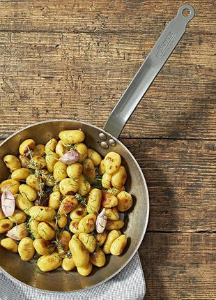 DE BUYER - 5110.22 - 'Carbon Plus' Stove Round Lyonnaise Cup - Tail Feather Riveted - White Steel Sheet-Diameter 22 cm