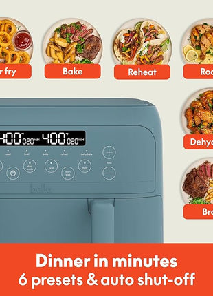 bella 4 Qt TriZone Air Fryer, EverGood™ Ceramic Nonstick Coating, Dual Basket Design w Removable Divider, Digital Touchscreen Control w 6 Preset Cooking Options, 1200 Watt, 3lb Capacity, Surf