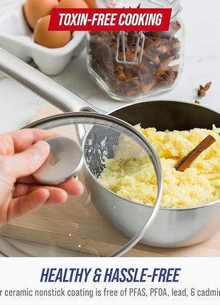 Blue Diamond 15 Piece Stainless Steel Tri-Ply Cookware Pots and Pans Set, Induction Compatible, Diamond Infused PFAS-Free Ceramic Nonstick, Dishwasher & Metal Utensil Safe, Scratch Resistant, Silver