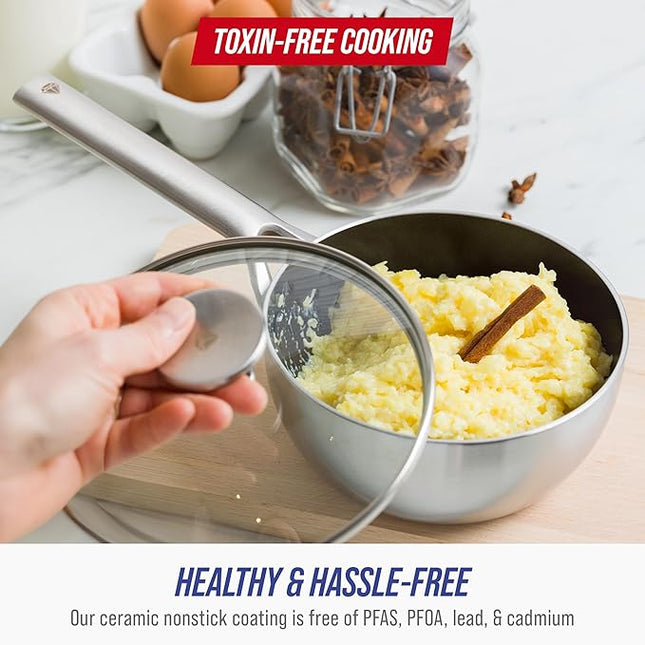 Blue Diamond 15 Piece Stainless Steel Tri-Ply Cookware Pots and Pans Set, Induction Compatible, Diamond Infused PFAS-Free Ceramic Nonstick, Dishwasher & Metal Utensil Safe, Scratch Resistant, Silver