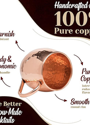 Advanced Mixology [Gift Set] Mule Science Moscow Mule Mugs Set of 4 (19 oz. large size) | 100% Handcrafted | Food Safe | Copper Mugs w/Accessories | Tarnish Resistant Copper Cups