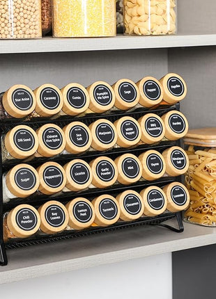 AOZITA Spice Rack Organizer for Cabinet, 28 Empty Spice Jars with Bamboo lids, Funnel, Spice Labels, Seasoning Organizer for Countertop, Cabinet, Kitchen, Pantry, Cupboard