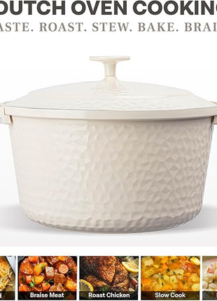 Gotham Steel Hammered 5 Qt Lightweight Dutch Oven Pot with Lid & Holders, Ceramic Non Toxic, Oven Safe & Even Heat Retaining Dutch Oven for Bread Baking Sourdough, Soup, 70% Lighter than Cast Iron