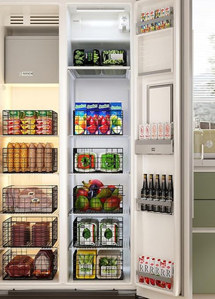 X-cosrack Metal Wire Basket Organizers Foldable & Wall Mounted Freezer Organizer Bins with Handles 4 Pack- Extra Large Mesh Bin for Pantry Organization Kitchen Laundry Closet Garage Patent Design