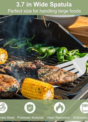 Beijiyi 2-Piece Stainless Steel Spatula Set, 13.3" & 11.3" Slotted Turner, Heavy Duty Metal Spatulas for Cast Iron Skillet and Grilling Cooking with Silicone Handle, Flipper for Steak, Burger and Eggs