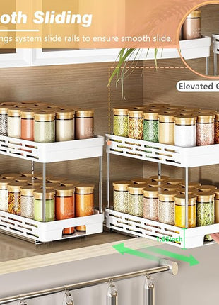 Pull Out Spice Rack Organizer for Cabinet, 2 Pack Widen Slide Out Spice Racks Organizer, Spice Cabinet Organizers, Cabinet Size Need:12'' Highx11'' Deepx6.75'' Wide,Hold 15 Spice Jar Each Tier-2Tier