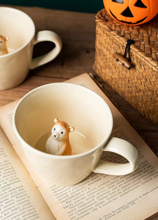 DIHOclub Bear Ceramic Cup Hidden 3D Animal Inside Mug,Cute Cartoon Handmade Figurine Mugs,Holiday and Birthday Gift for Coffee Milk Tea Lovers,12 OZ(Cream Color)
