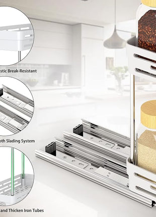 Pull Out Spice Rack Organizer for Cabinet, 3 Packs Slide Out Spice Racks Organizer, Spice Cabinet Organizers, Cabinet Size Need:12'' Highx11'' Deepx5'' Wide,Each Tier Hold 10 Spice Jar - 2 Tier, White