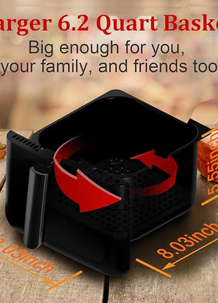 Air Fryer, 6.2QT Air Fryer Oven with LED Digital Touchscreen, 12 Preset Cooking Functions Air fryers, Bake, Reheat, Keep Warm, Nonstick and Dishwasher-Safe Basket, Stainless Steel/Black