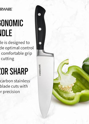 Farberware Edgekeeper 8-Inch Forged Triple Riveted Chef Knife with Self-Sharpening Blade Cover, High Carbon-Stainless Steel Kitchen Knife with Ergonomic Handle, Razor-Sharp Knife, Black