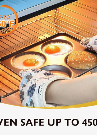 HONGBAKE Large Muffin Top Pan Set of 2, 4 Cup Nonstick Hamburger Bun Baking Pan, Jumbo Whoopie Pie Pan for Egg Sandwich, Cornbread, Layer Cake