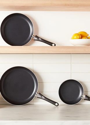 Amazon Basics Non Stick 3-Piece Kitchen Cookware Set, Includes 8-inch, 10-inch, 12-inch Pan, Black
