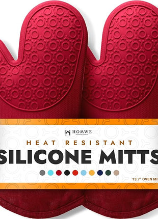 BPA-Free Silicone Oven Mitts Ultra Heat Resistant up to 500°F - Oven Mitts with Thick Cotton Liner - Long Slip Resistant Pot Holders, Flexible Oven Gloves - Empire Red 13.7