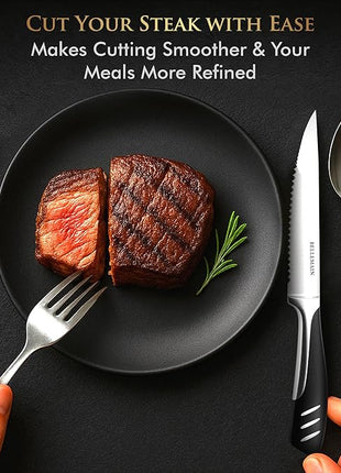 Bellemain Premium Steak Knives Set of 8, Kitchen Knife Sets with Steel Blades for Precise Cutting, Lightweight Steak Knife Set Stainless Steel & Durable, Serrated Steak Knives Dishwasher Safe