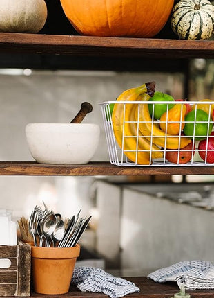 MaraFansie Wall Wire Baskets Adhesive Basket Hanging Kitchen Baskets No Drilling for Cabinet & Pantry Organization and Kitchen, Bathroom, Bedroom Storage, 4 Pack, White