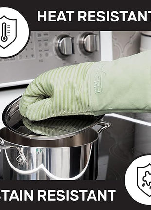 All-Clad Silicone Oven Mitts: Heat Resistant up to 500 Degrees - 100% Cotton & Silicone, 14"x7" Oven Mitt for Kitchen and Barbeque, 2-Pack, Fennel