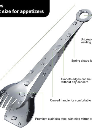 Mini Appetizer Tongs Stainless Steel Set of 4, MSY BIGSUNNY Small Serving Tongs, 6 Inch(15.2cm, Silver)