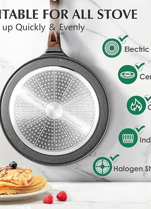 SENSARTE Nonstick Crepe Pan, Swiss Granite Coating Dosa Pan Pancake Flat Skillet Tawa Griddle 12-Inch with Stay-Cool Handle, Induction Compatible